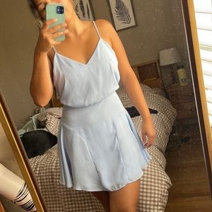 Semiformal light blue flowy dress from Lulu’s.